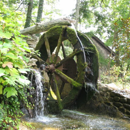 Photo of mossy waterwheel