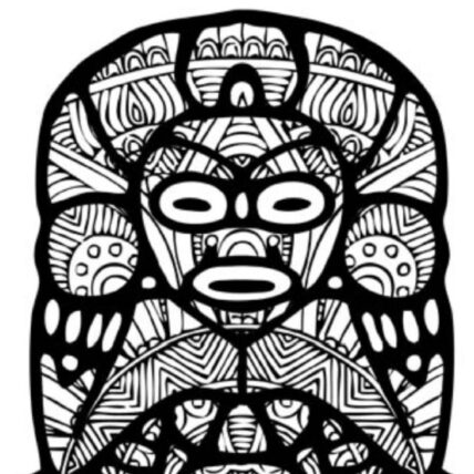 Black and white drawing of Atabey is the supreme Taino Goddess of fertility and water (Puerto Rico)